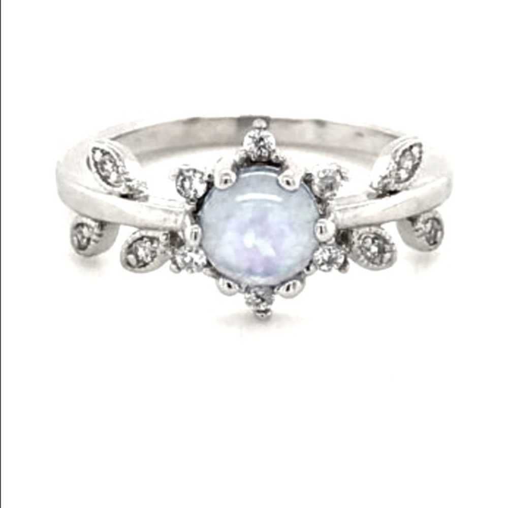 Heart white simulated Opal Ring size 9